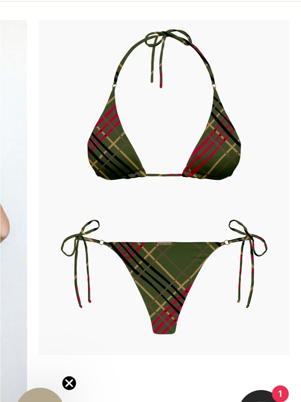 San Lorenzo Green Plaid String triangle top bikini